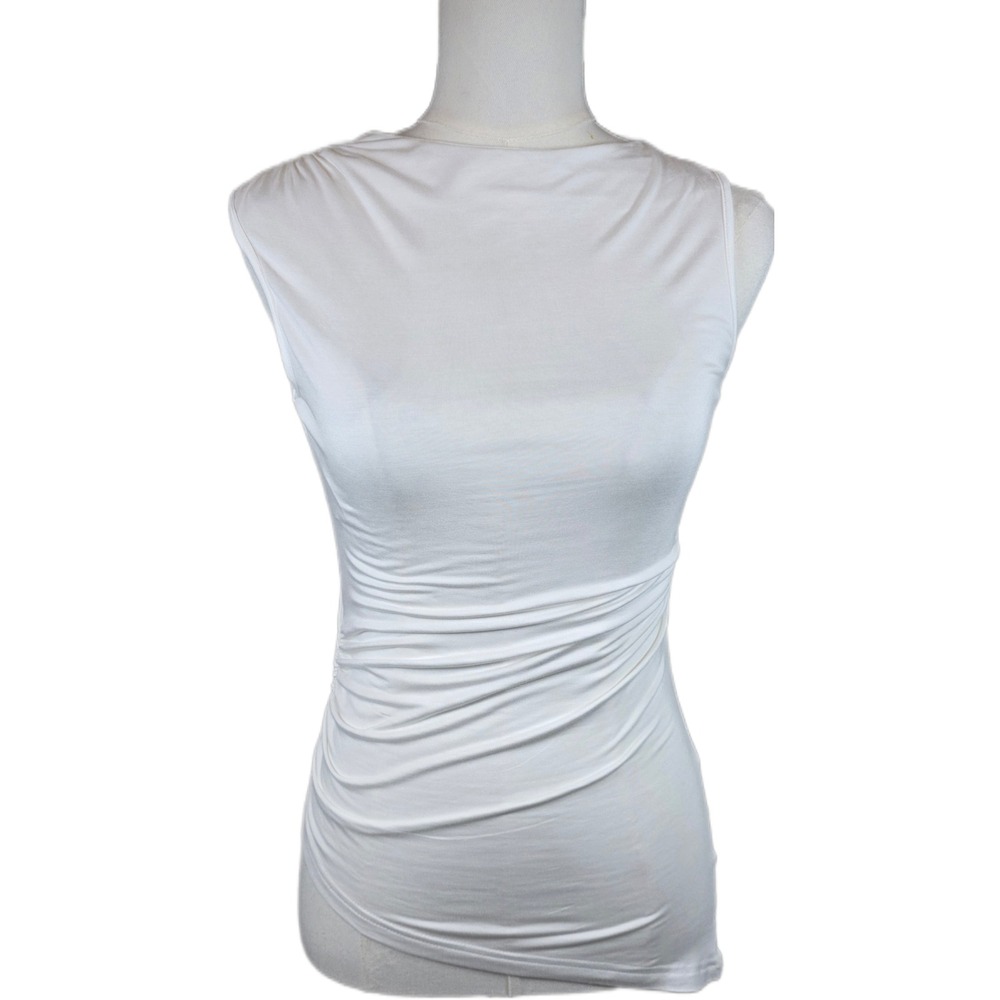 Petal + Pup White Ruched Sleeveless Boat Neck Top